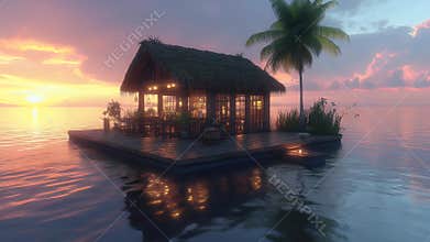 Serene Sunset Overwater Bungalow Restaurant Romantic Tropical Getaway