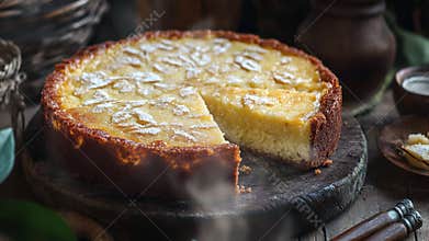 Cassava cake on the table with smoke