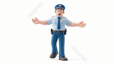 Surprised Cartoon Policeman Character, 3D Render