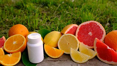 Vitamin c and citrus. Selective focus.