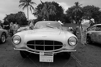 Rare 1950s Aston martin model front view b&w 2