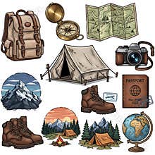 Vintage Travel and Camping Illustration Set