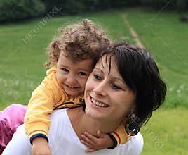 Happy mother mom and child