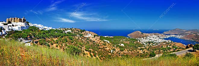 Panorama of scenic Patmos island.