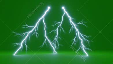Electric Lightning Bolts Striking Against Green Screen Background in Slow Motion