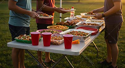 Family Serving Food Outdoor