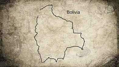 Bolivia map drawn on a cartography background sheet of paper