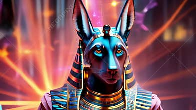 Ancient Egyptian mythical god Anubis in the form of a black jackal