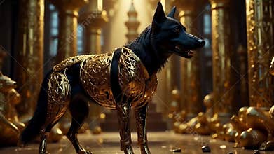 Ancient Egyptian mythical god Anubis in the form of a black jackal