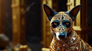 Ancient Egyptian mythical god Anubis in the form of a black jackal