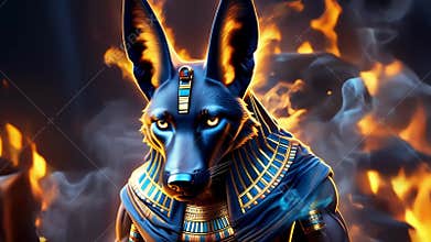 Ancient Egyptian mythical god Anubis in the form of a black jackal