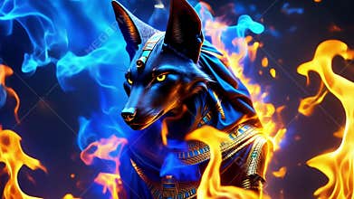 Ancient Egyptian mythical god Anubis in the form of a black jackal