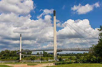 The Bob Kerrey Pedestrian Bridge crosses over the Missouri river