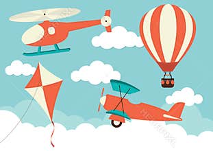 Helicopter, Plane, Kite & Hot Air Balloon