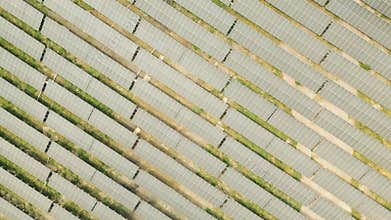 Aerial top down view of modern solar panel array in caucasus highlighting renewable energy production and sustainable development