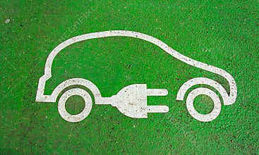 Symbol on the pavement of an electric car charging