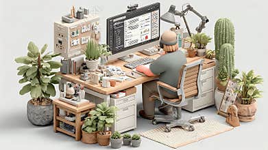 Creative Designer Working at Home Office Desk