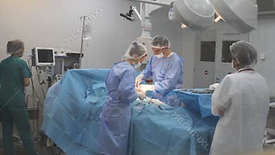 Busy surgery room in hospital