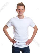 Standing guy with crazy blond hair
