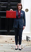 Rachel Reeves, UK chancellor of the exchequer outside 11 Downing Street.