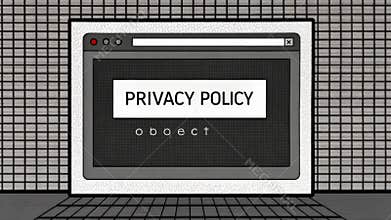 LowRes Design A pixelated representation of a basic webpage with a monochrome palette. The Privacy Policy is indicated