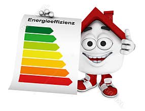 Cartoon house with energy efficiency scale