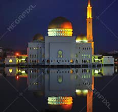 Light and water reflection of building at night
