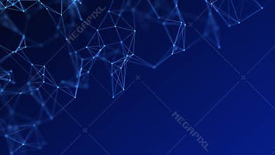 Blue chemical plexus of molecules. Blue Particles connected by lines. Symmetrical scientific background. Molecular formula corner