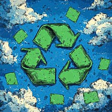 colorful representation shows recycling symbol thick green arrows surrounded cheerful speech bubbles