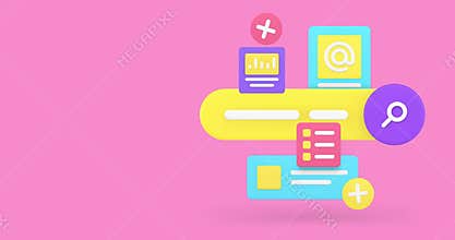 Business information searching online data browsing banner 3d icon animation