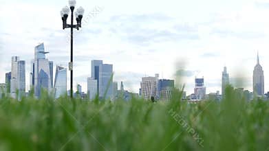 New York City waterfront skyline, Manhattan Midtown cityscape Hudson Yards skyscrapers. New Jersey.