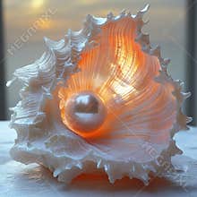 Sunset-inspired seashell with glowing pearl detail