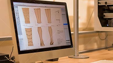 A visualization of the computer modeling process for a 3Dprinted prosthetic featuring software calculations and design