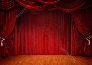 Stage with red curtain