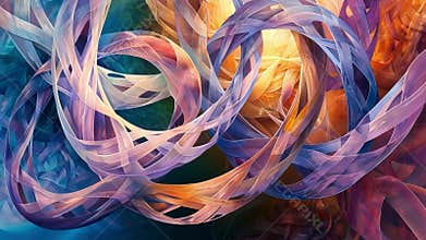 A painting of intricate and intertwined knots each one representing a different aspect of quantum entanglement and the