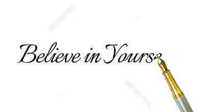 Elegant \'Believe in Yourself\' Cursive Text on White Background Representing Motivation, Self-Confidence