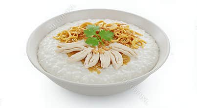 Indonesian Chicken Porridge Bubur Ayam In White Bowl