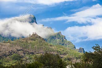 Clouds hanging in Mont Otemanu, Bora Bora, French Polynesia