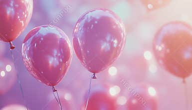 Vibrant Pastel Helium Balloons Floating On Blurred Background
