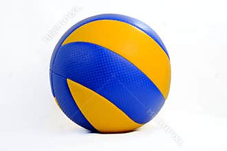 Blue and yellow volleyball on a white background.