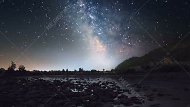 Milky Way over mountain river