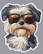 Dog wearing sunglases. T Shirt design sticker style. Isolated on white. Ai Generative