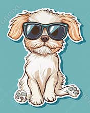 Dog wearing sunglases. T Shirt design sticker style. Isolated on white. Ai Generative
