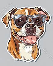Dog wearing sunglases. T Shirt design sticker style. Isolated on white. Ai Generative