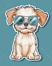 Dog wearing sunglases. T Shirt design sticker style. Isolated on white. Ai Generative