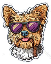 Dog wearing sunglases. T Shirt design sticker style. Isolated on white. Ai Generative