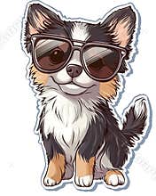 Dog wearing sunglases. T Shirt design sticker style. Isolated on white. Ai Generative