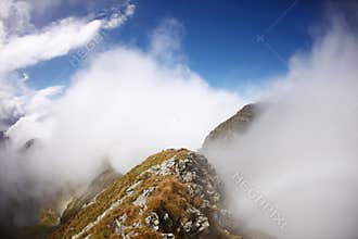 Mountain peak in the mist