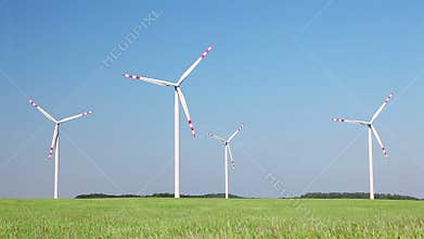 Wind turbines farm, eco technology energy background