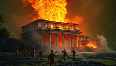 Burning Roman Villa: Digital VFX Film Setting